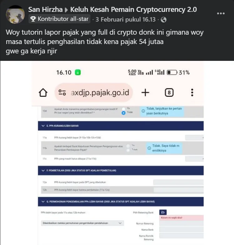 Pengguna Crypto yang Kebingungan Mengisi SPT Tahunan Terkait Pajak Kripto