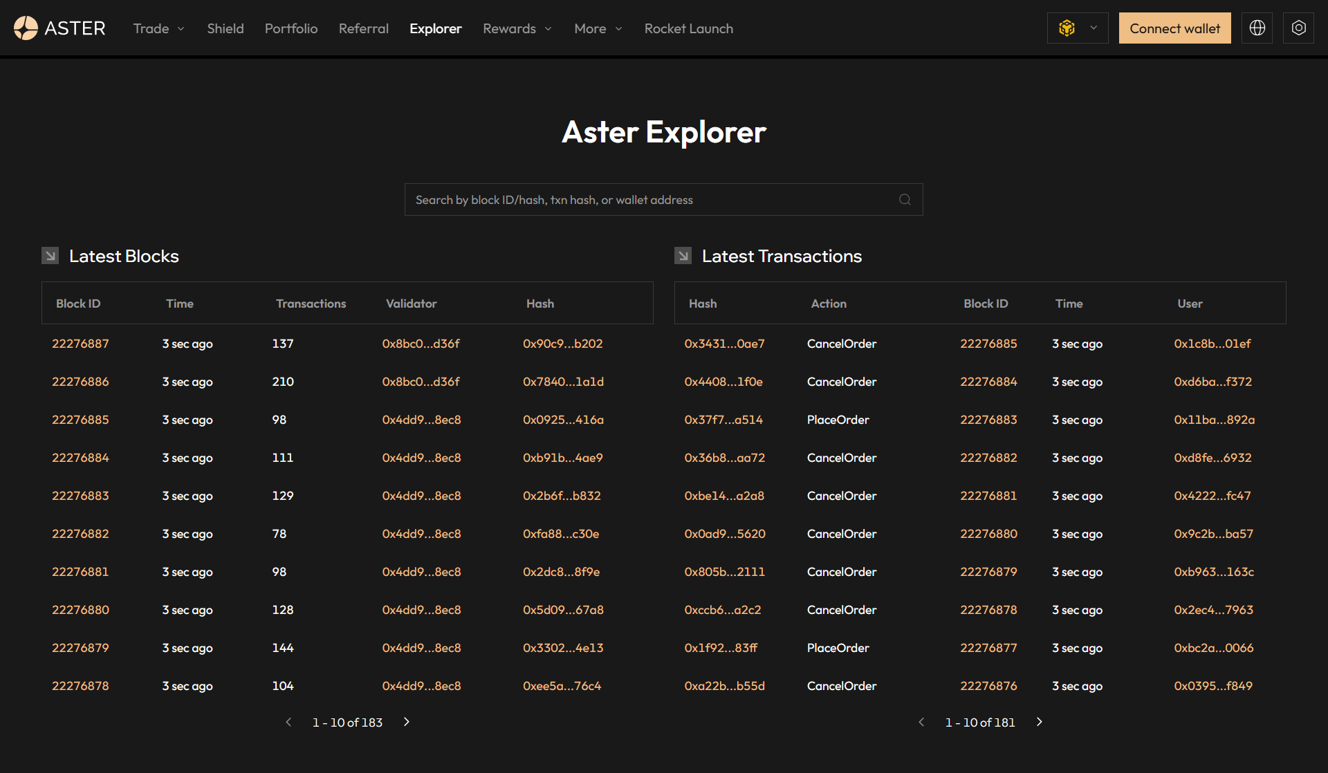 Aster Chain Explorer