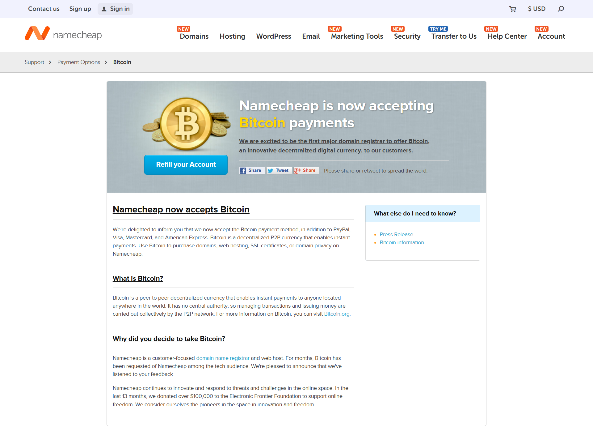 Namecheap Menerima Pembayaran Bitcoin