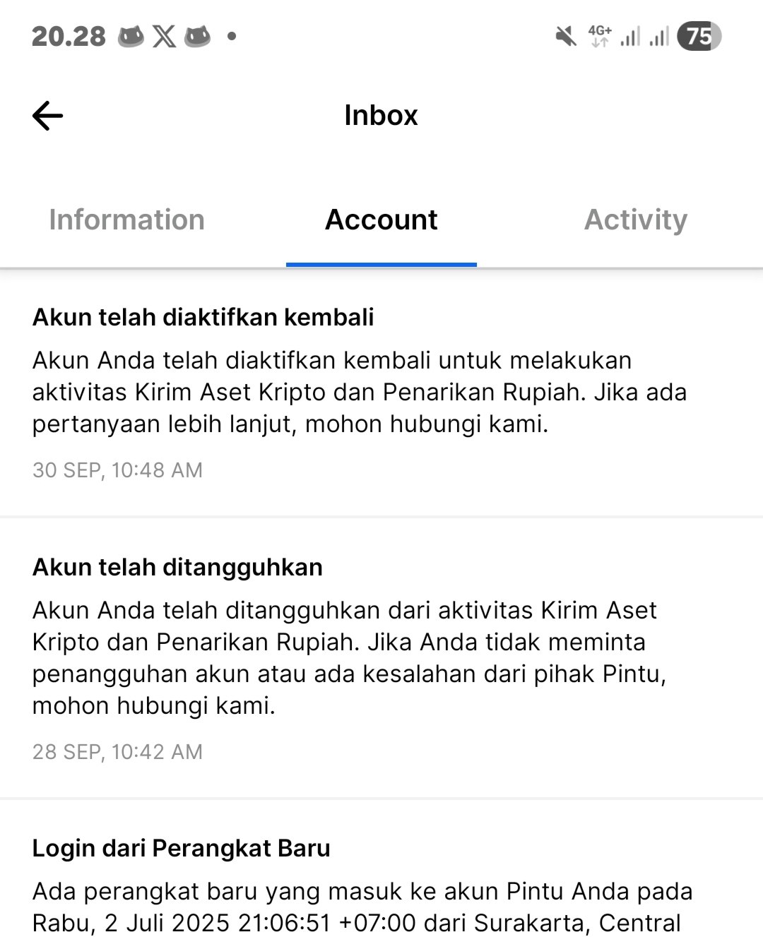 Notifikasi Penangguhan Akun Pintu