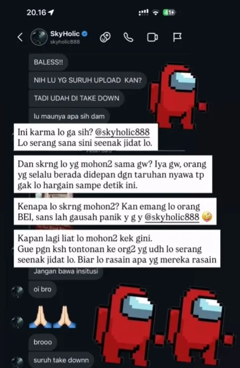 Pesan yang Dikirimkan Skyholic ke Adam Deni - Instagram