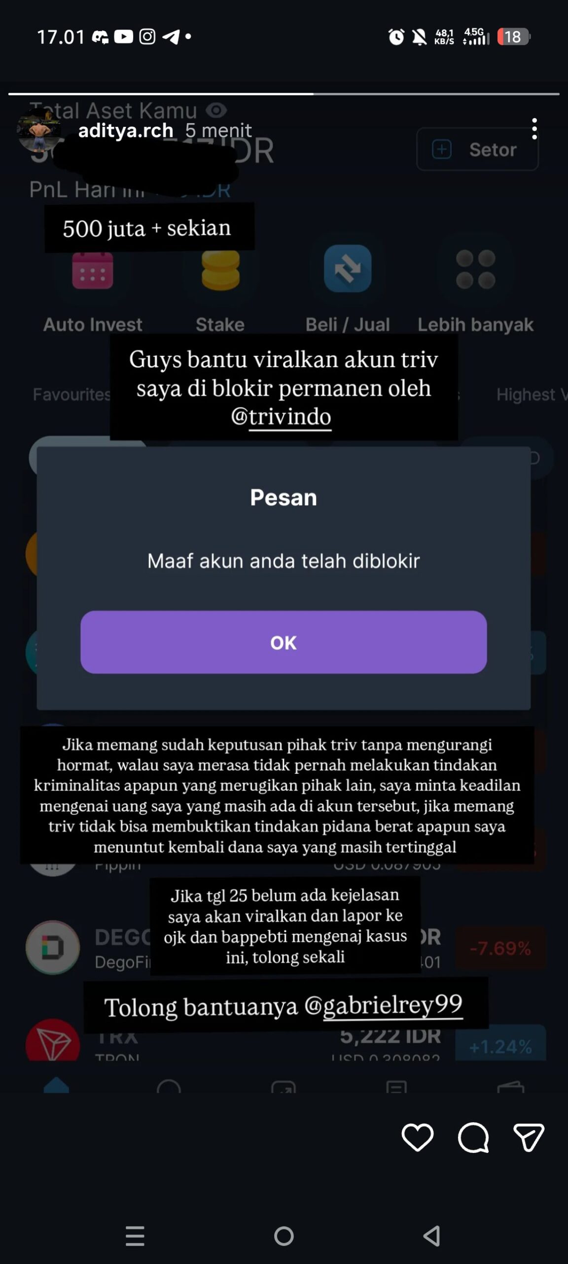 Tangkapan Layar Akun yang Diblokir oleh Triv - KKPC 2.0