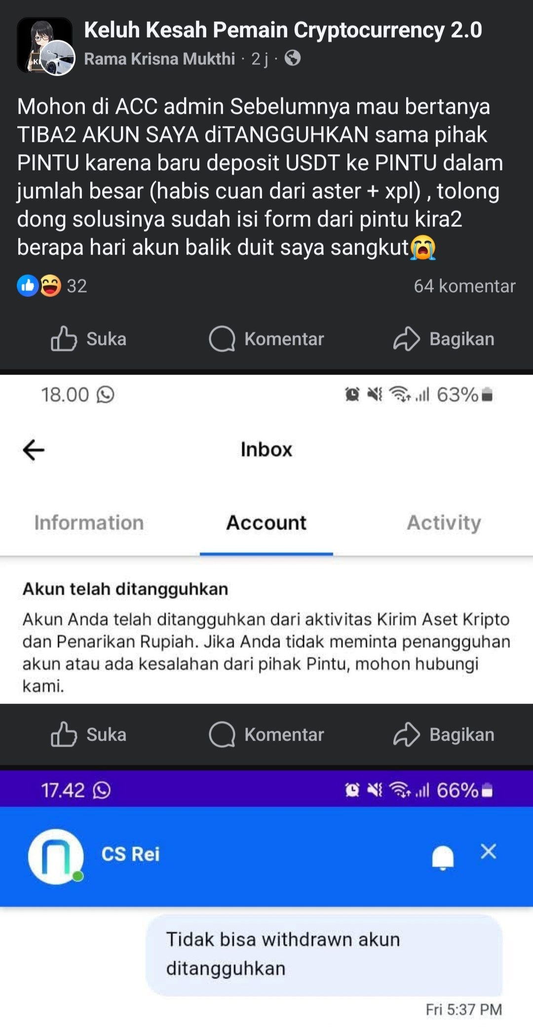 Tangkapan Layar Postingan Terkait Penangguhan Akun Pintu - KKPC