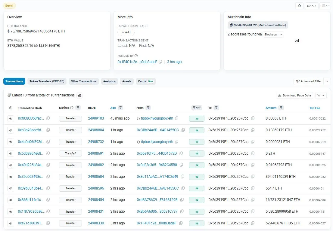 Alamat yang Digunakan oleh Hacker KelpDAO - Etherscan
