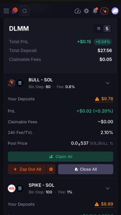 Contoh Tampilan Posisi LP di Meteora Solana