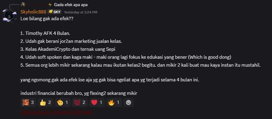 Pandangan Skyholic Terkait Efek Dilaporkannya Timothy Ronald