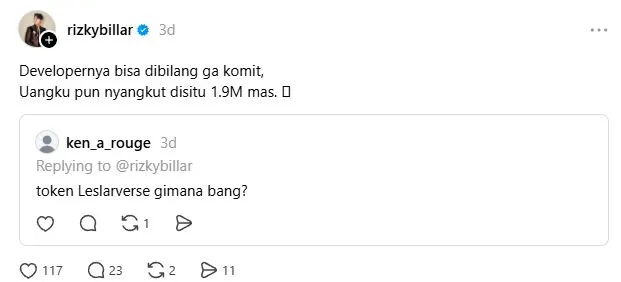 Pernyataan Rizky Billar Terkait Proyek Leslarverse - Threads