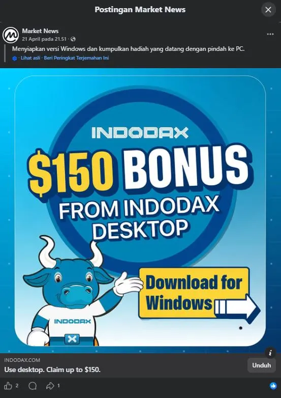 Postingan Phishing yang Menargetkan Pengguna Indodax - Facebook