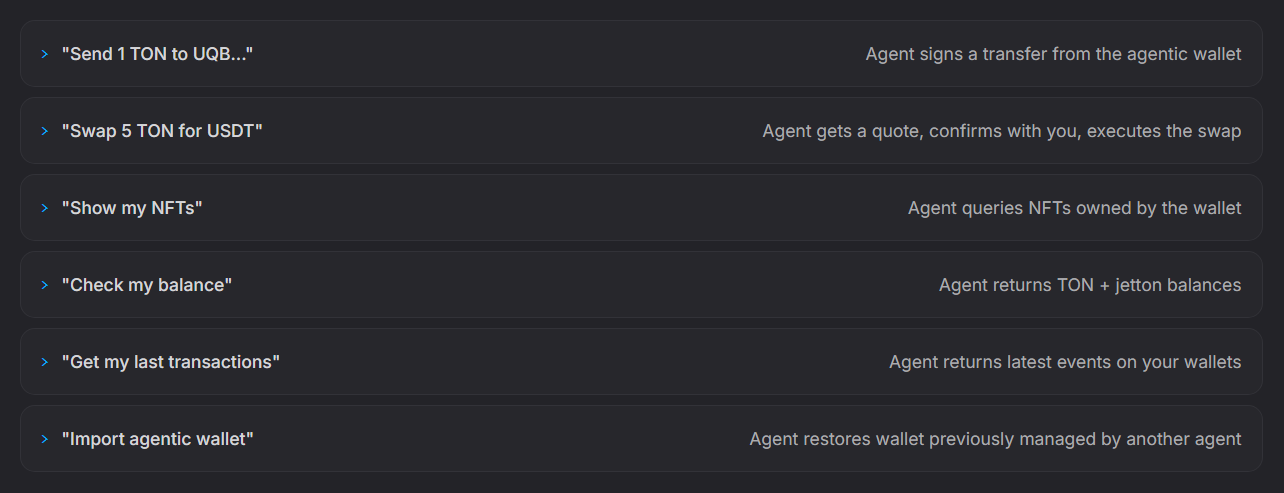 Prompt TON Agentic Wallet