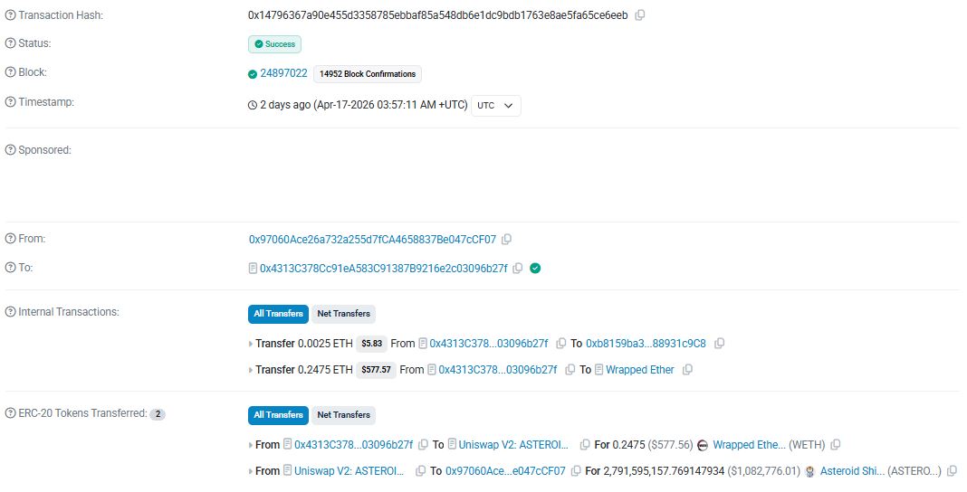 Transaksi Pembelian ASTEROID - Etherscan