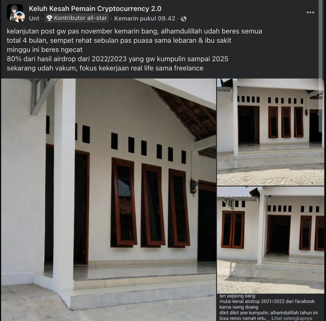 Perkembangan Rumah yang Direnovasi Menggunakan Hasil Airdrop Kripto - KKPC 2.0