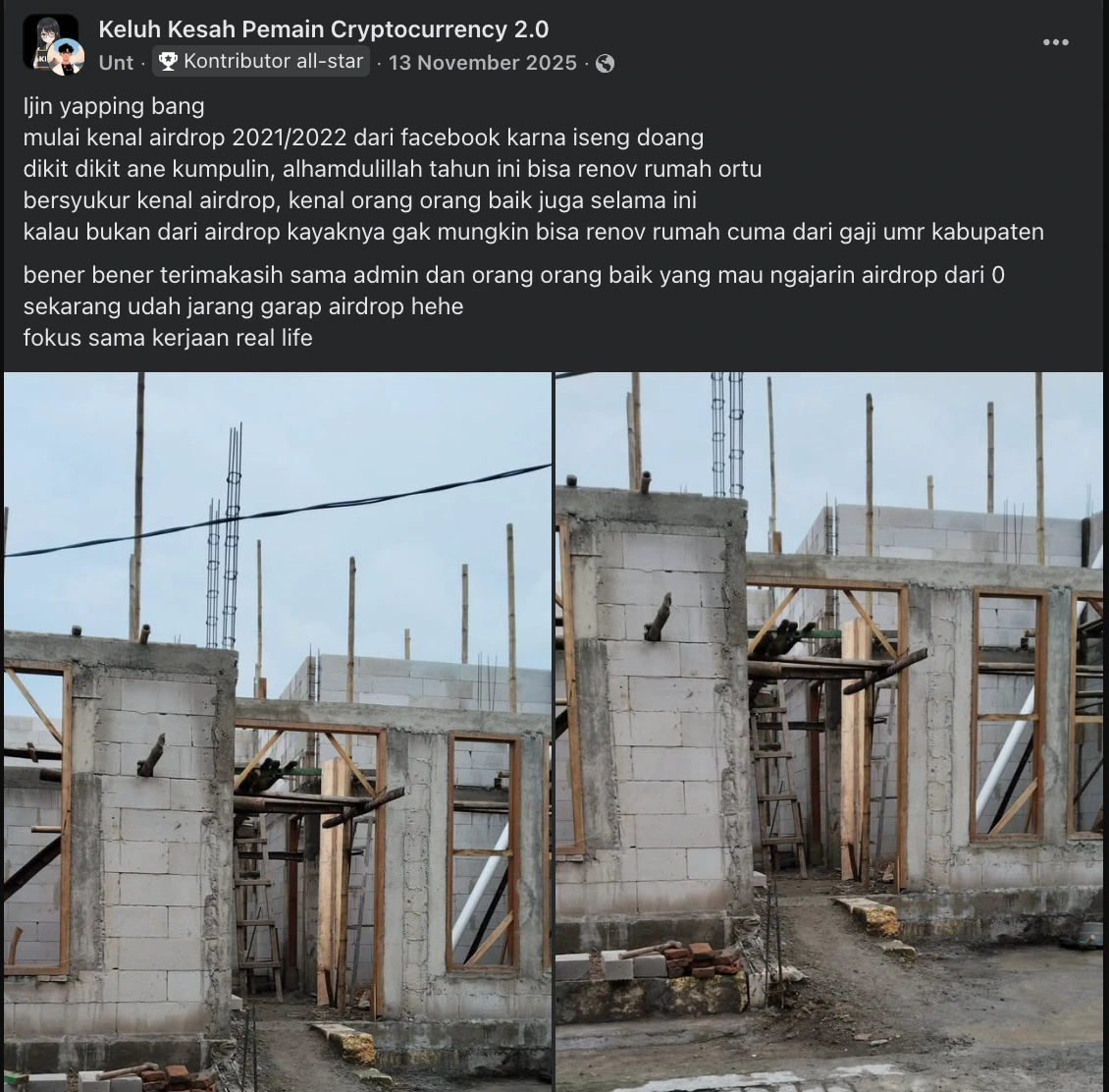 Postingan Unt Terkait Renovasi Rumah Menggunakan Hasil Airdrop Crypto - KKPC 2.0