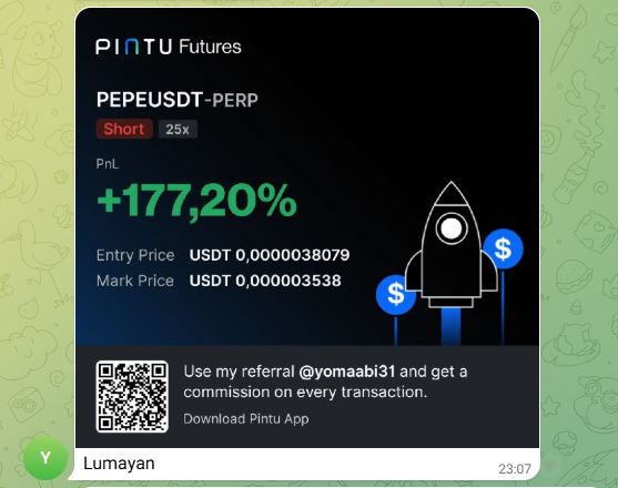 Profit Salah Satu Peserta Kelas Kripto Gratis Anak Purbaya