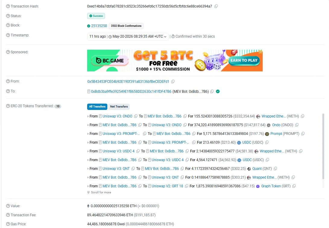 Transaksi Swap Crypto yang Memakan Biaya Rp3 Miliar - Etherscan