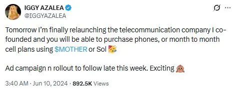 Tweet Promosi MOTHER oleh Iggy Azalea - X