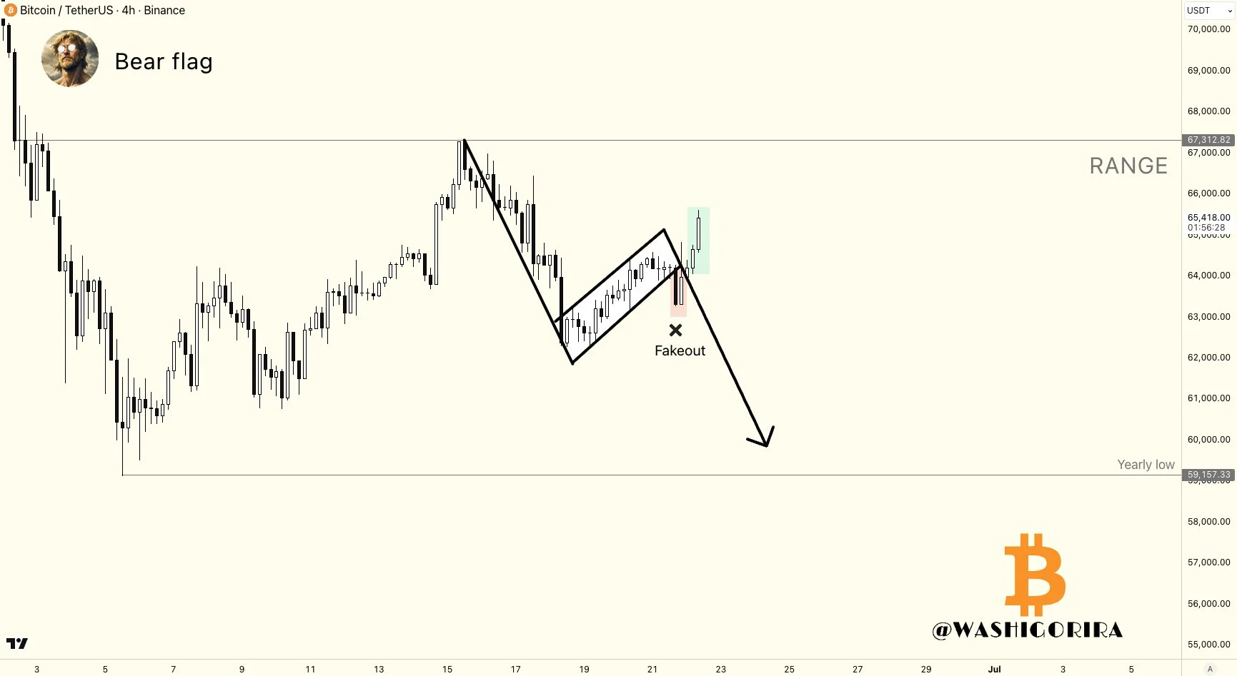 Bitcoin Bear Flag - Washigorira