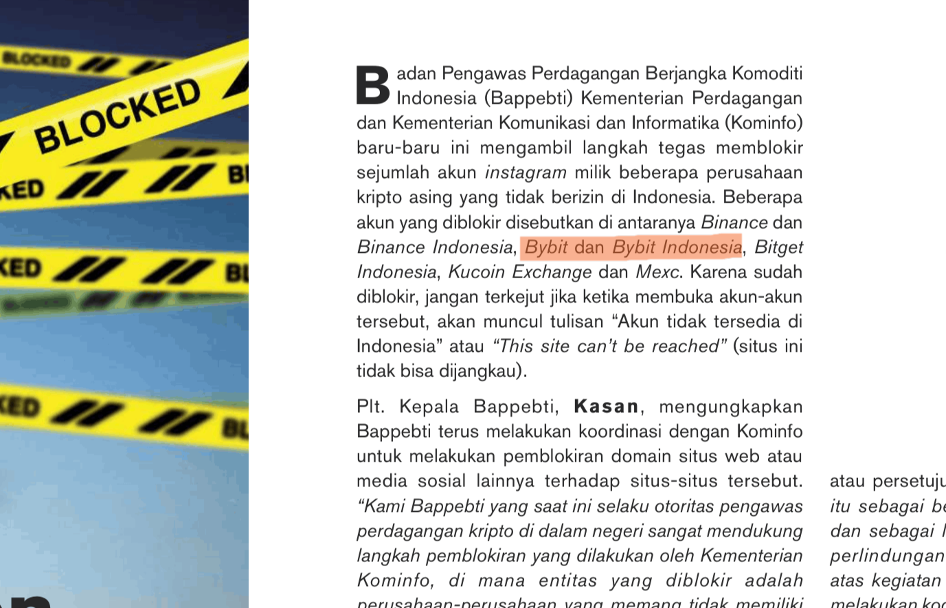Bulletin Bappebti Pemblokiran Bybit