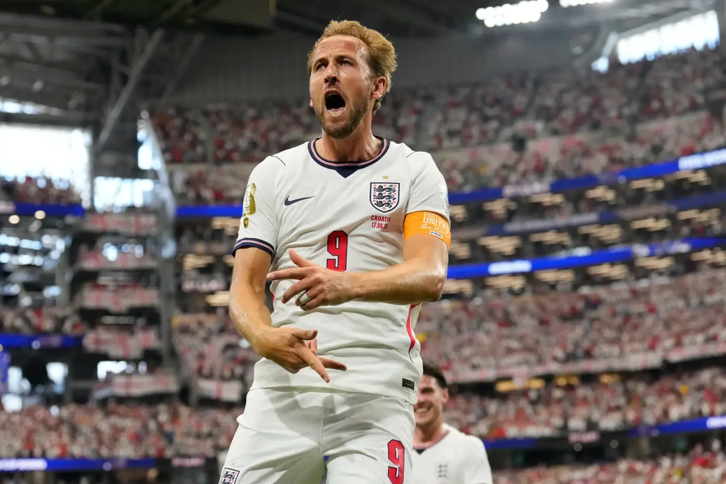 Selebrasi Harry Kane saat Mencetak Gol pada Laga Inggris vs Kroasia di Pildun 2026 - AP