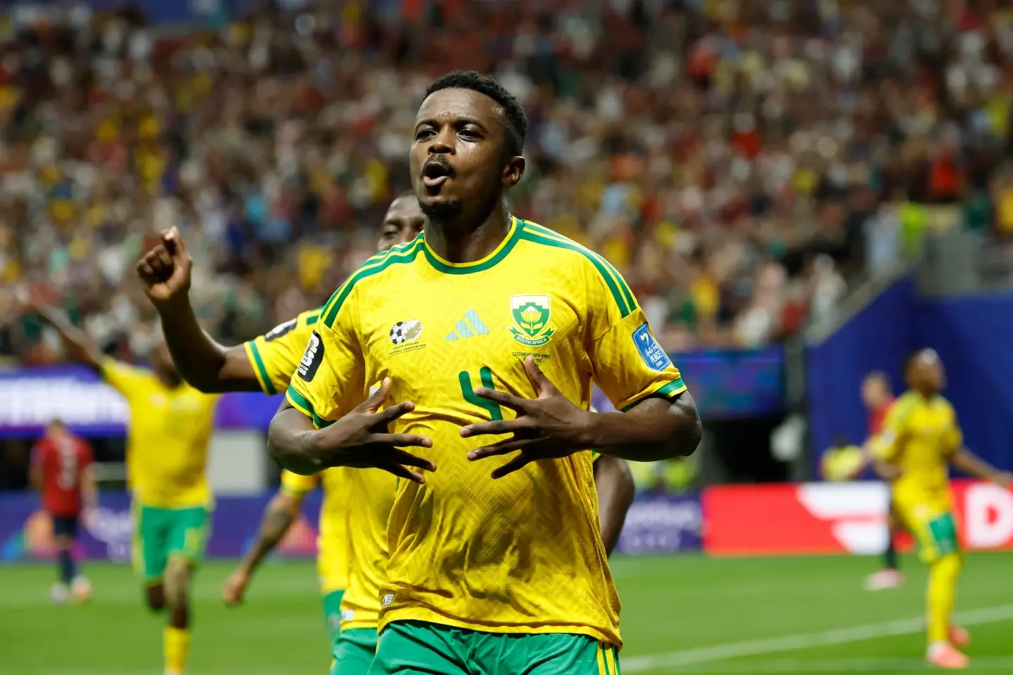 Selebrasi Teboho Mokoena saat Mencetak Gol pada Laga Ceko vs Afrika Selatan Piala Dunia 2026 - AP
