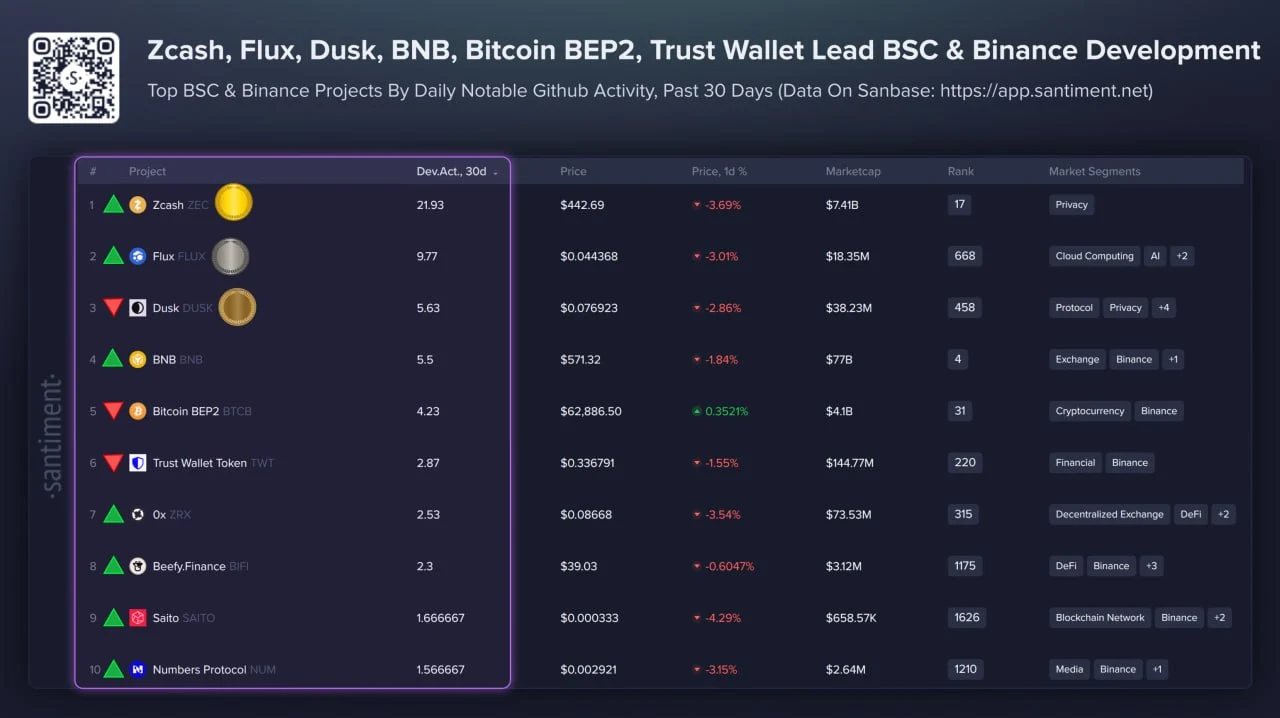 Daftar Kripto BSC dan Binance Chain yang Paling Aktif Dikembangkan - Santiment
