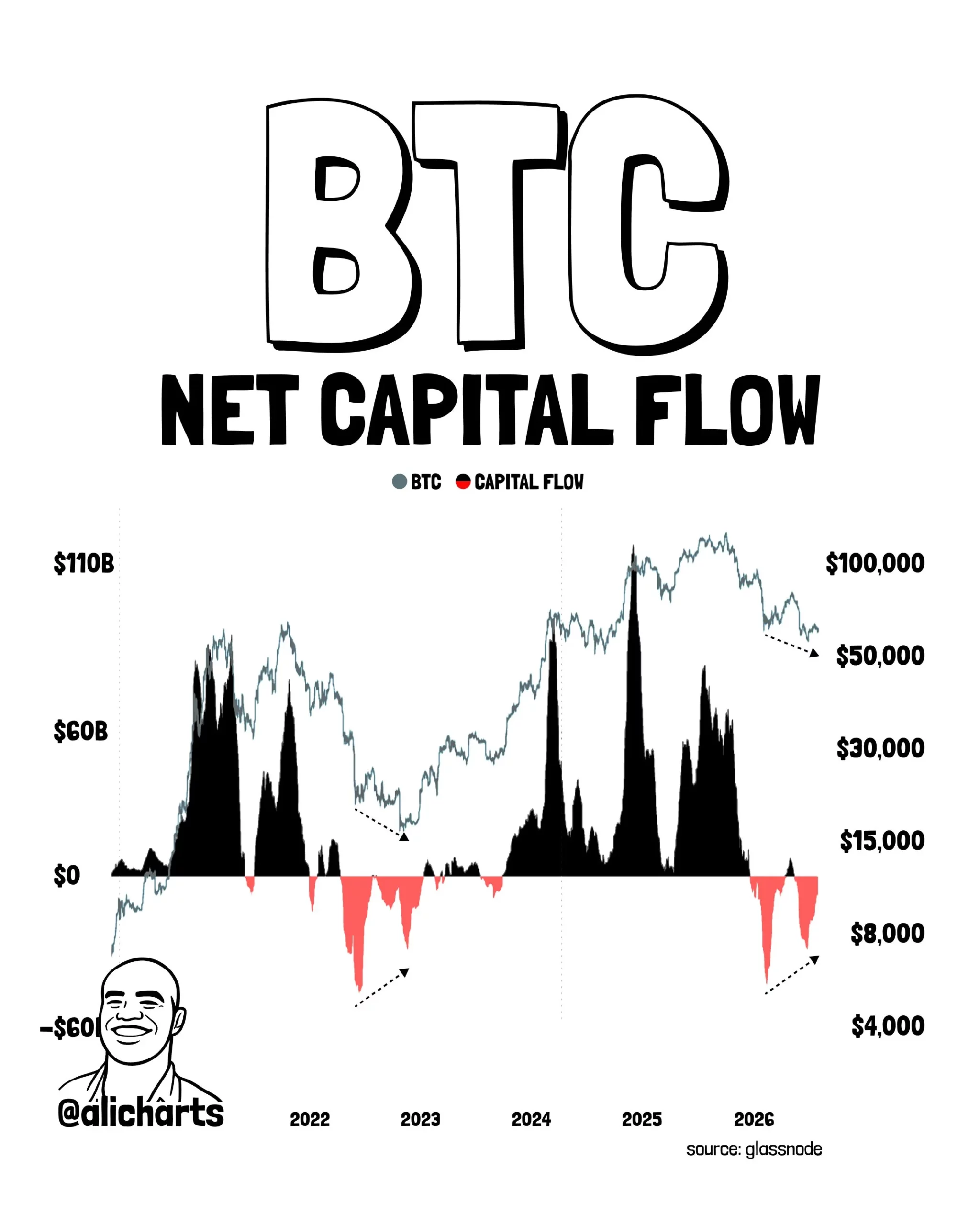 Bitcoin Net Capital Flow Divergence - Ali Martinez