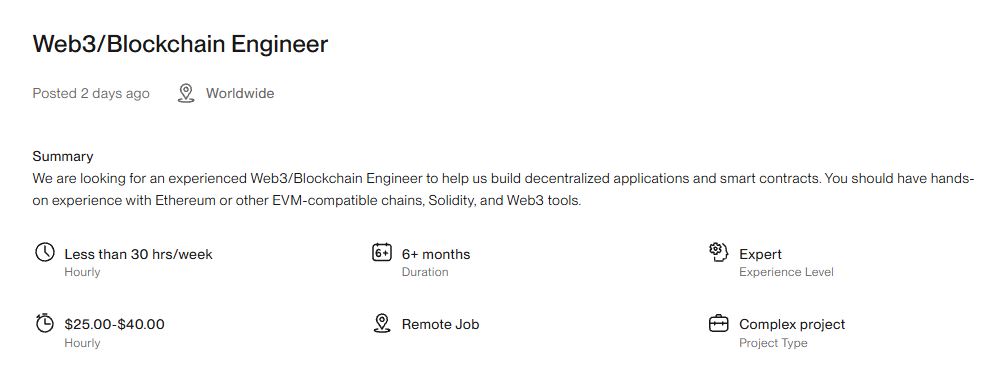 Contoh Lowongan Pekerjaan Web3 di Upwork