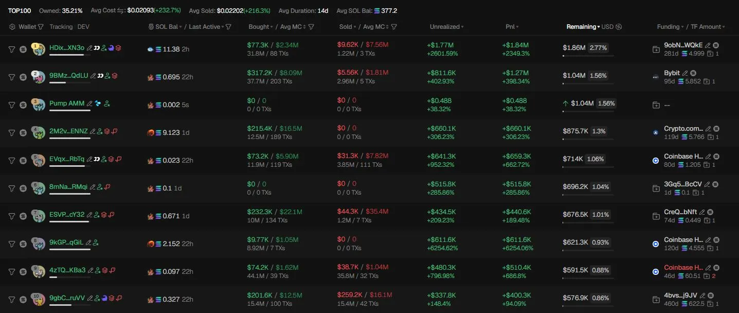 Tampilan Holder Meme Coin di GMGN