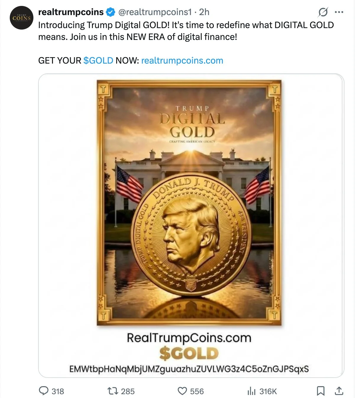 Tweet Peluncuran GOLD yang Dihapus Akun Realtrumpcoins - X