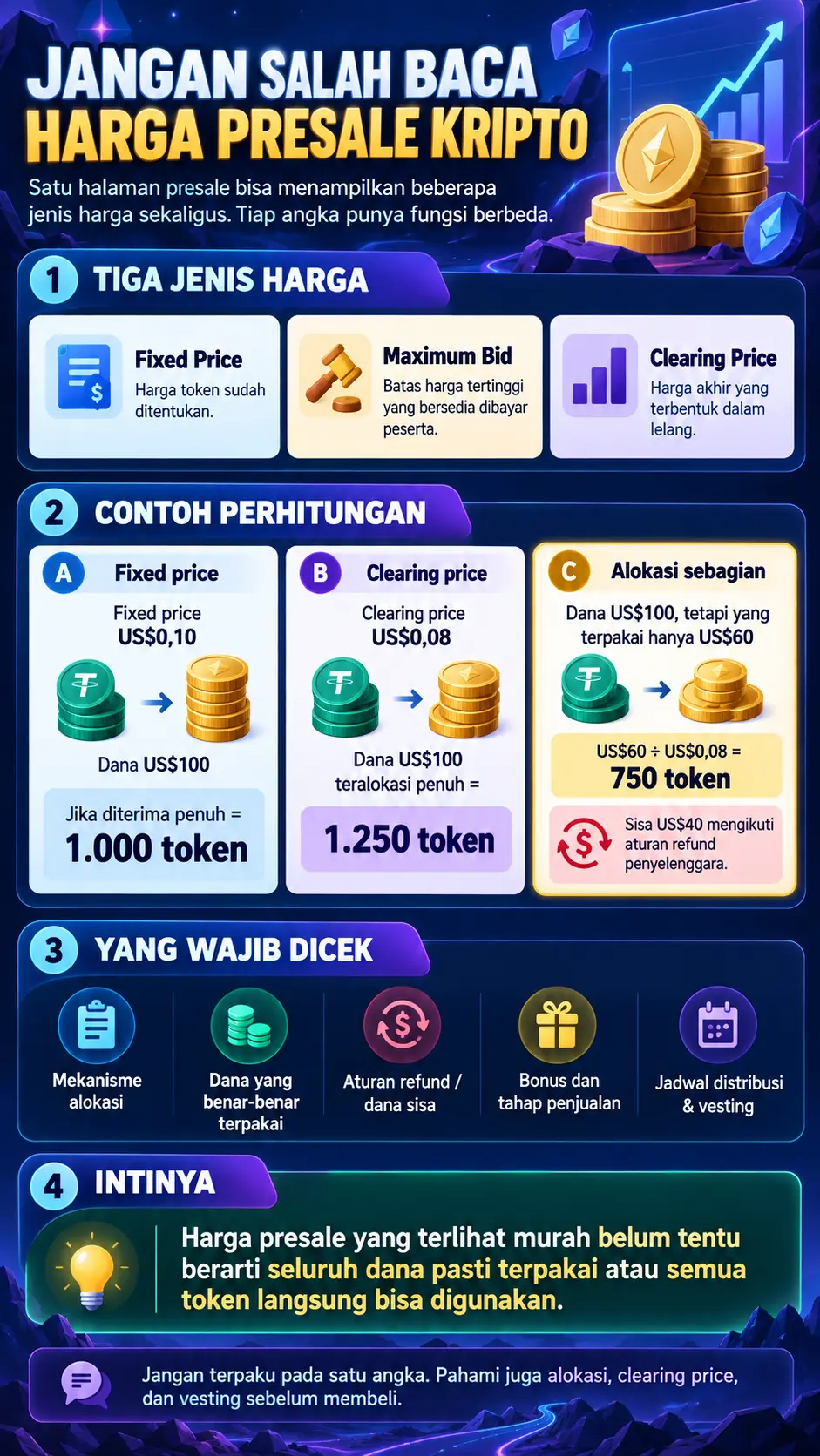 Infografis cara membaca harga presale kripto