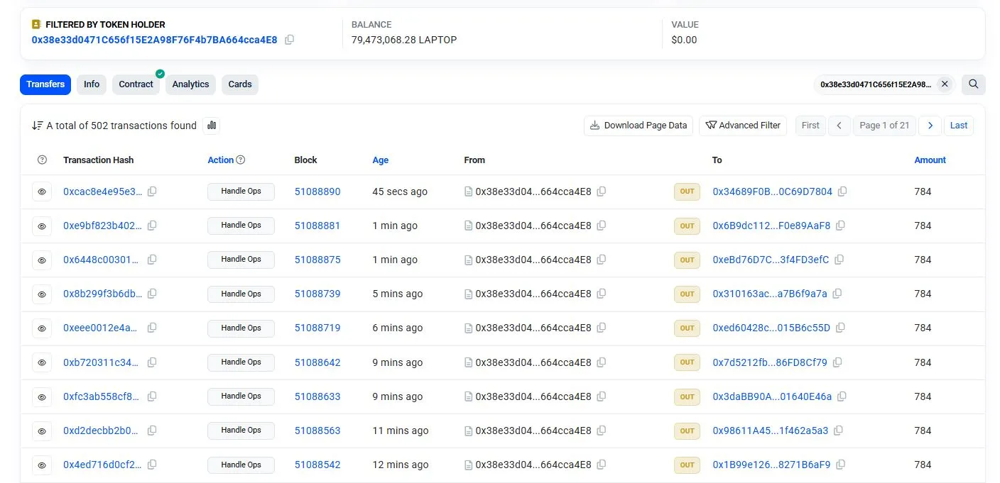 Wallet Distribusi Airdrop LAPTOP - BaseScan