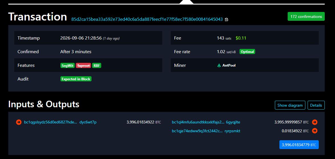 White Hat Mengambil BTC Milik Liquid - Mempool.space