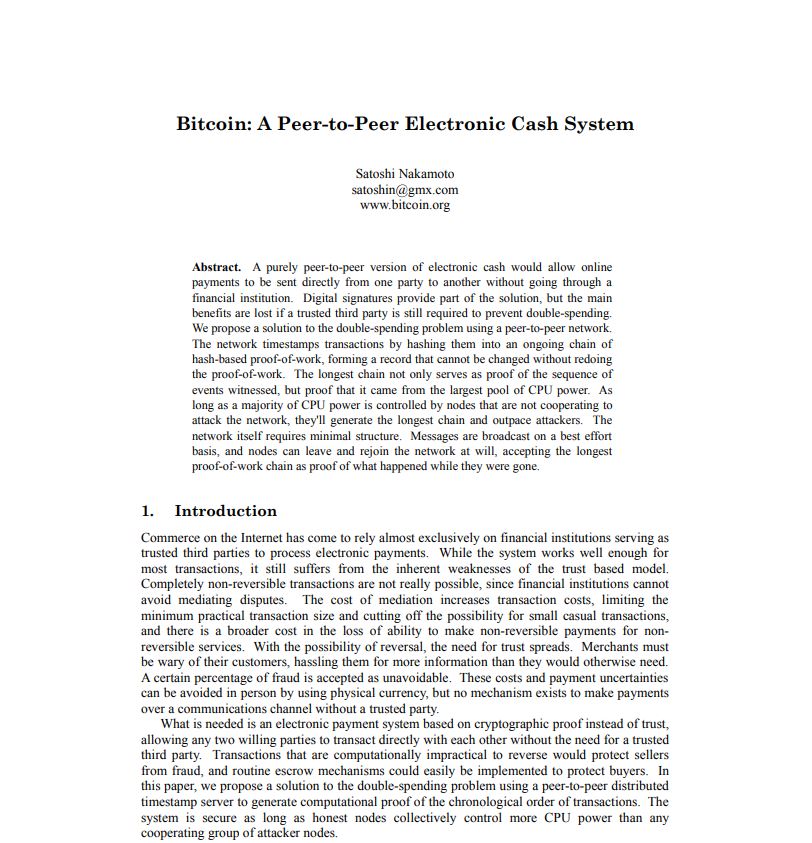 Halaman Depan Whitepaper Bitcoin