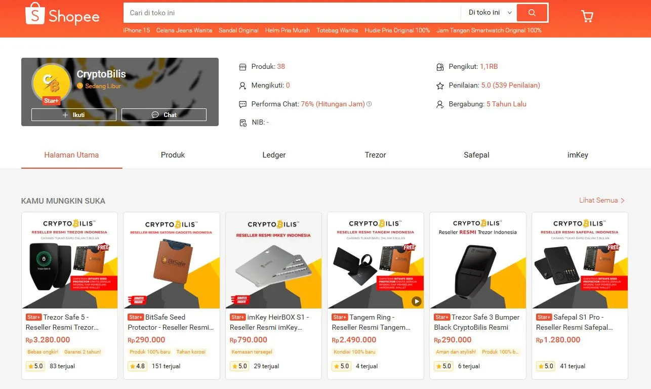 Toko Shopee Cryptobilis di Indonesia
